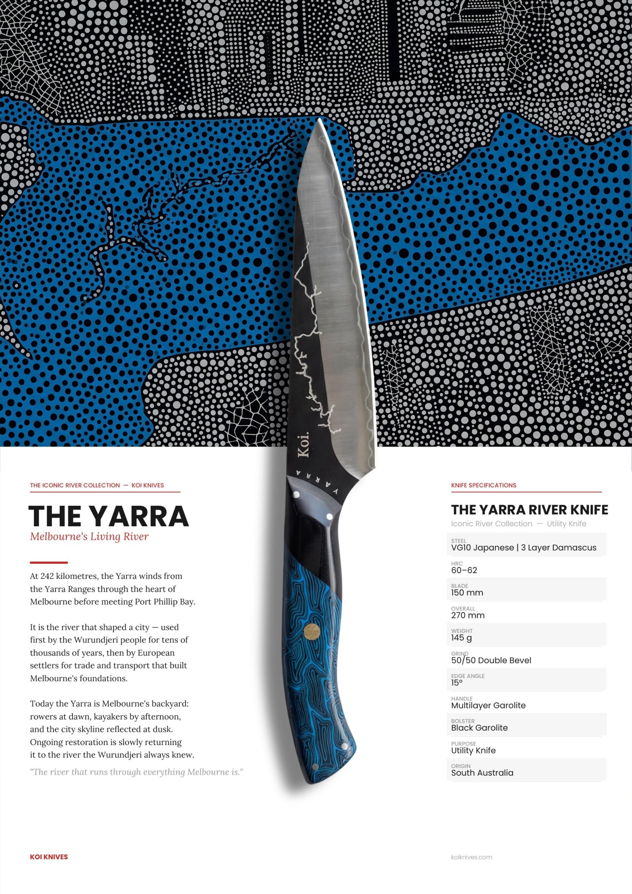 Koi Knives Yarra River Utility Kochmesser